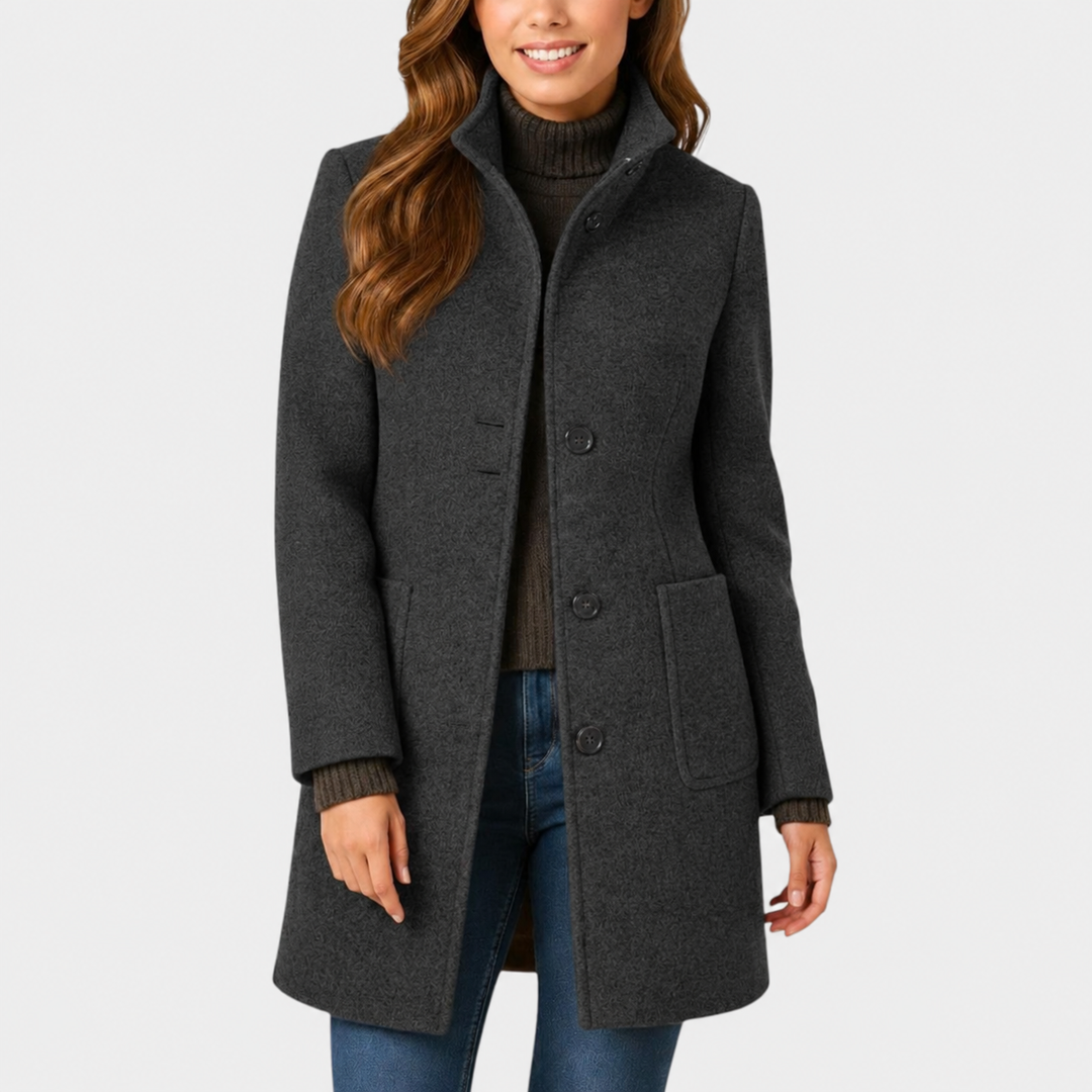 Clara elegant button coat in charcoal