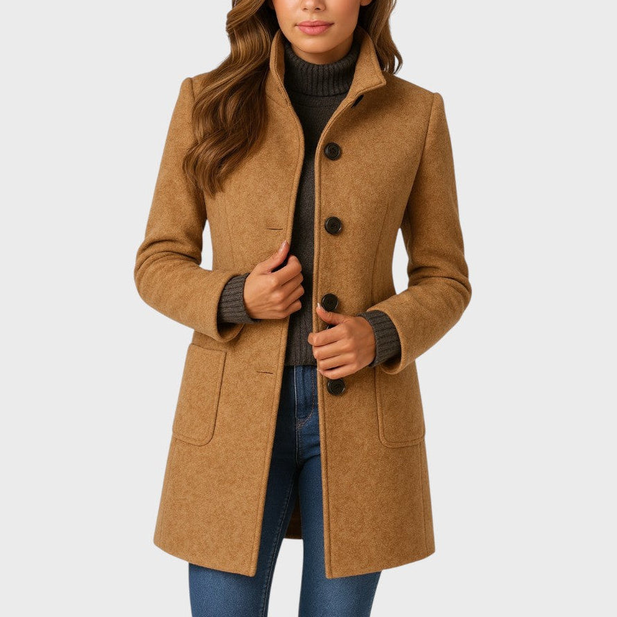 Clara elegant button coat in khaki