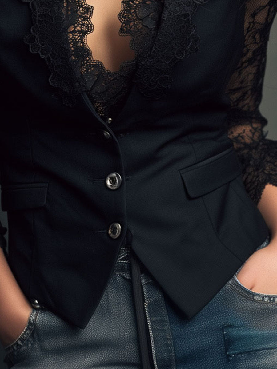 Marie-Laure – Lace Sleeve Blazer Vest