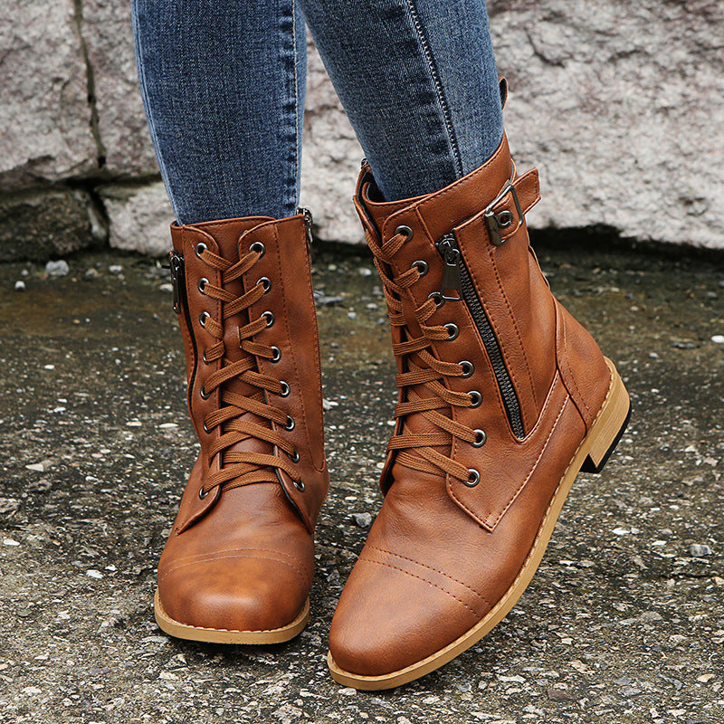 Nathalie – Lace-Up Ankle Boots with Side Zip