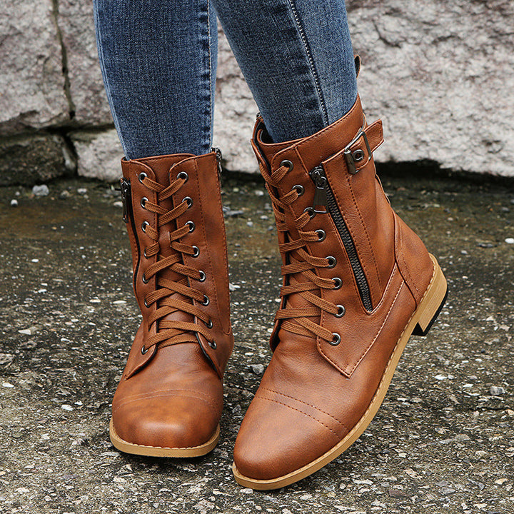 Nathalie – Lace-Up Ankle Boots with Side Zip