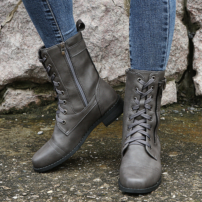 Nathalie – Lace-Up Ankle Boots with Side Zip