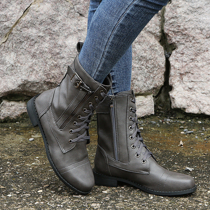Nathalie – Lace-Up Ankle Boots with Side Zip