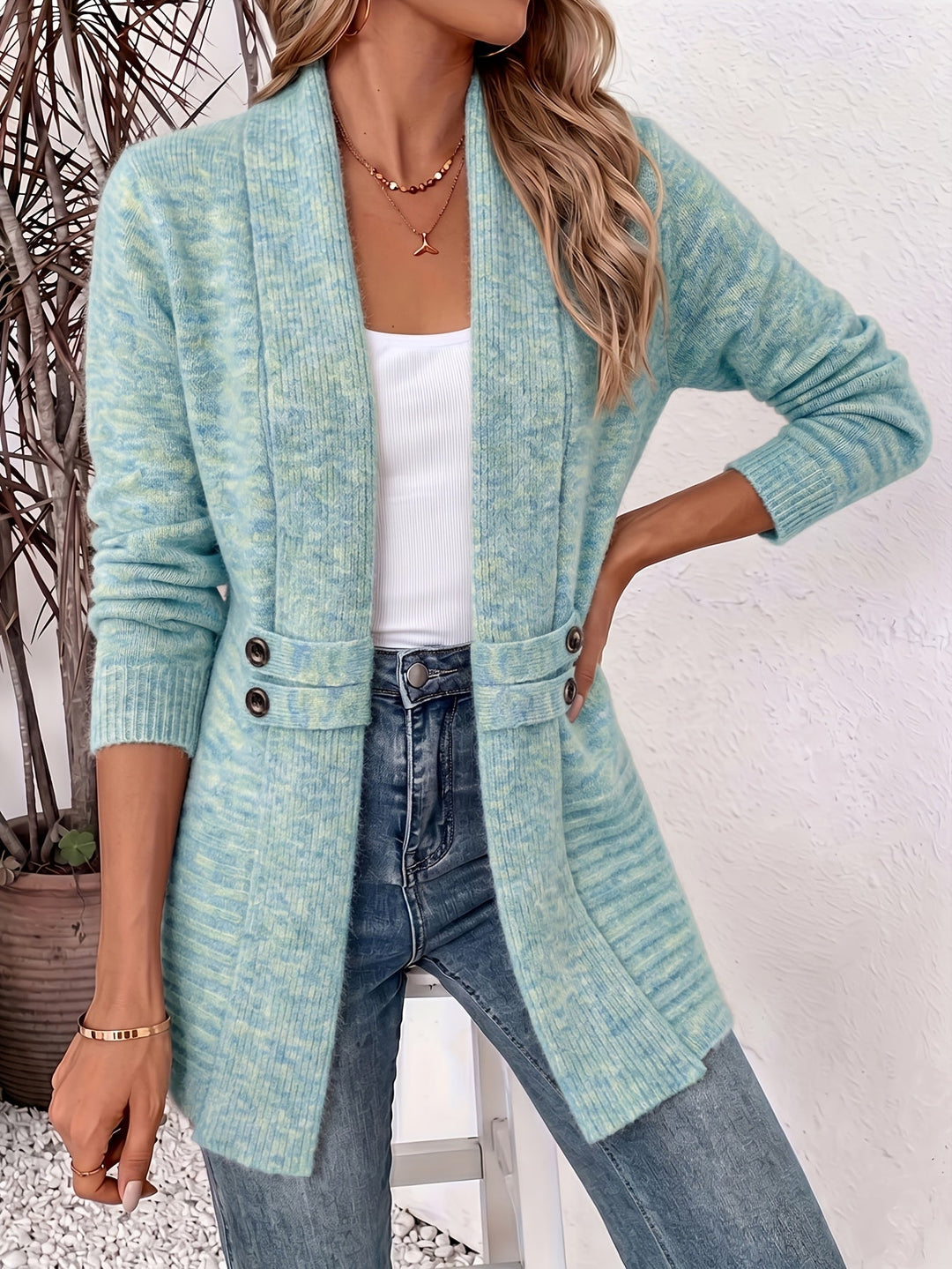 FAITH | Open-front cardigan with seamed waist - Blue