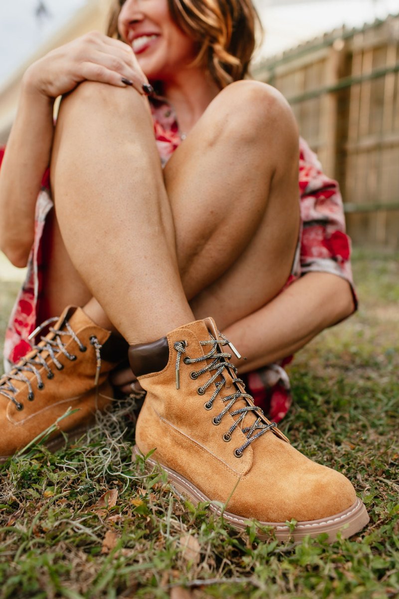 Faustine – Camel Suede Lace-Up Ankle Boots