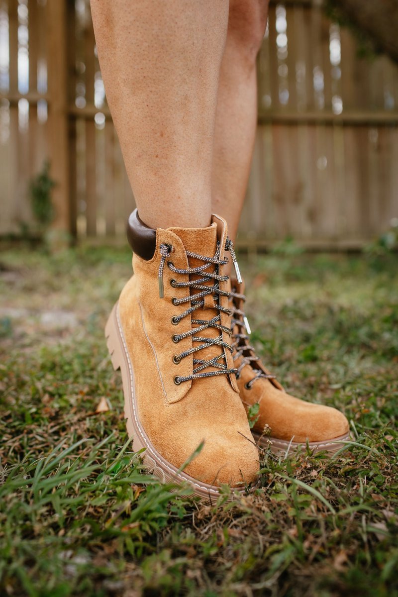 Faustine – Camel Suede Lace-Up Ankle Boots