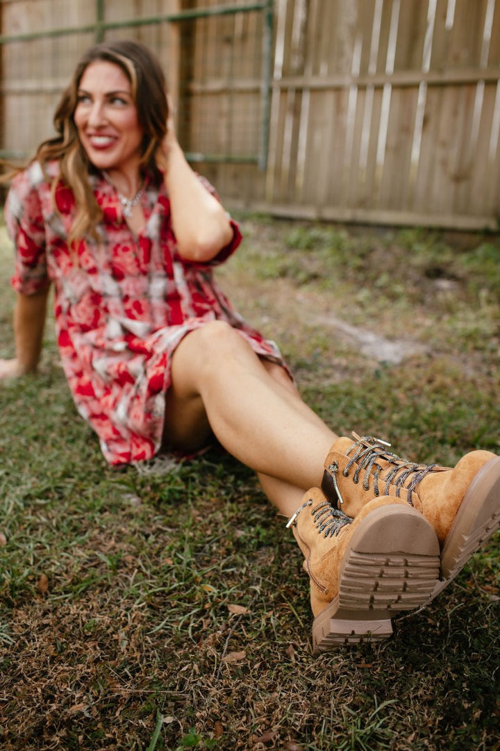Faustine – Camel Suede Lace-Up Ankle Boots
