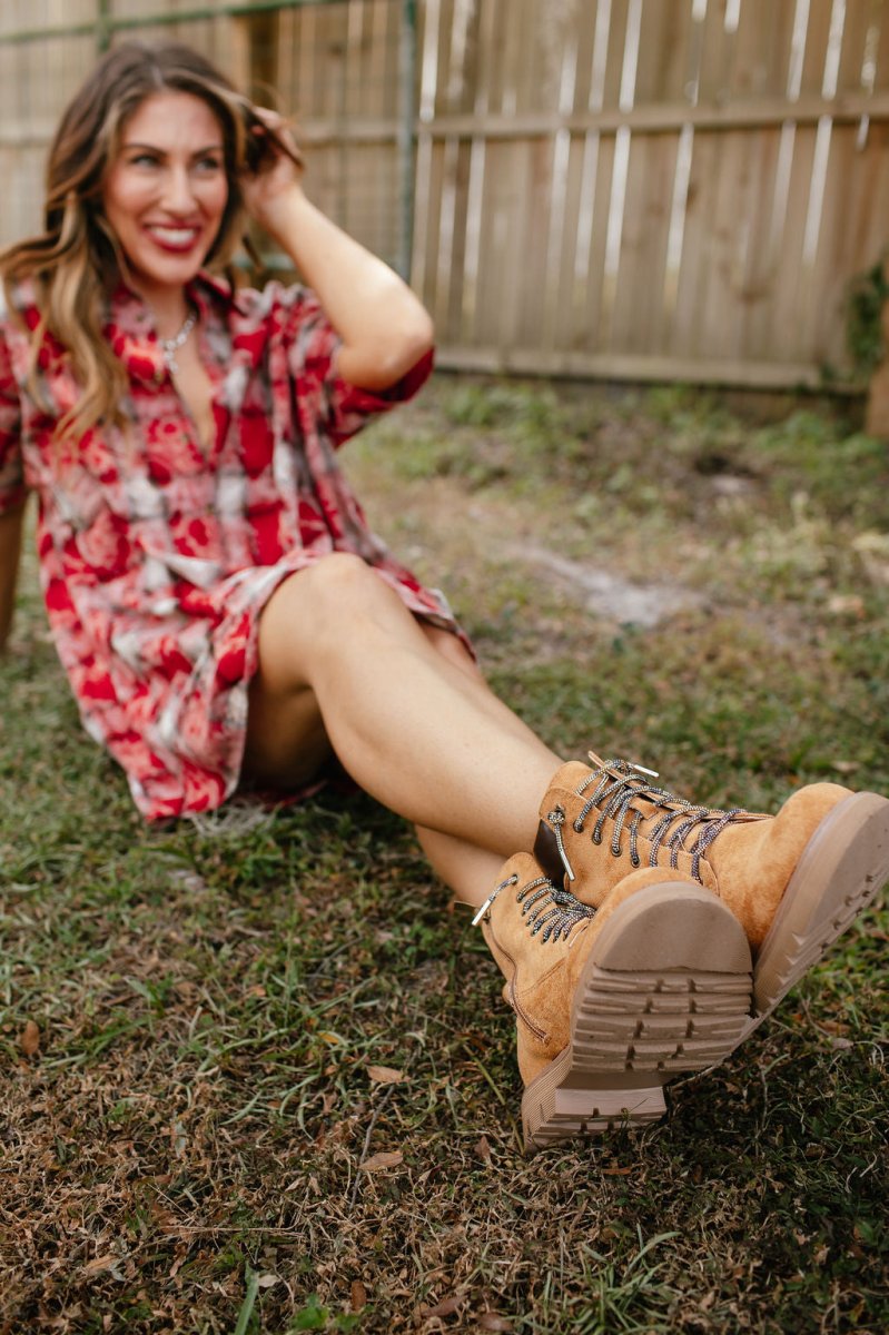 Faustine – Camel Suede Lace-Up Ankle Boots