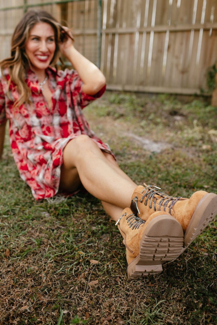 Faustine – Camel Suede Lace-Up Ankle Boots