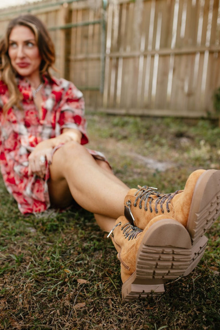 Faustine – Camel Suede Lace-Up Ankle Boots