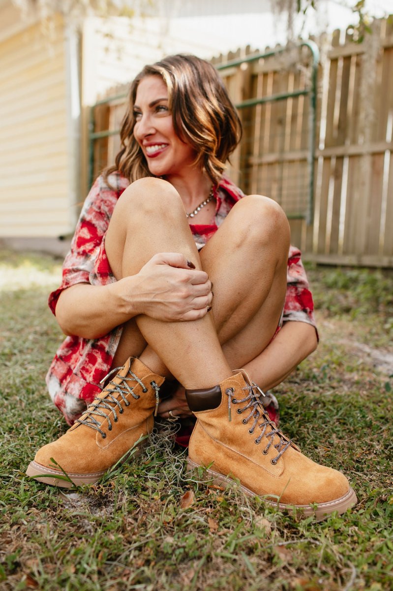 Faustine – Camel Suede Lace-Up Ankle Boots