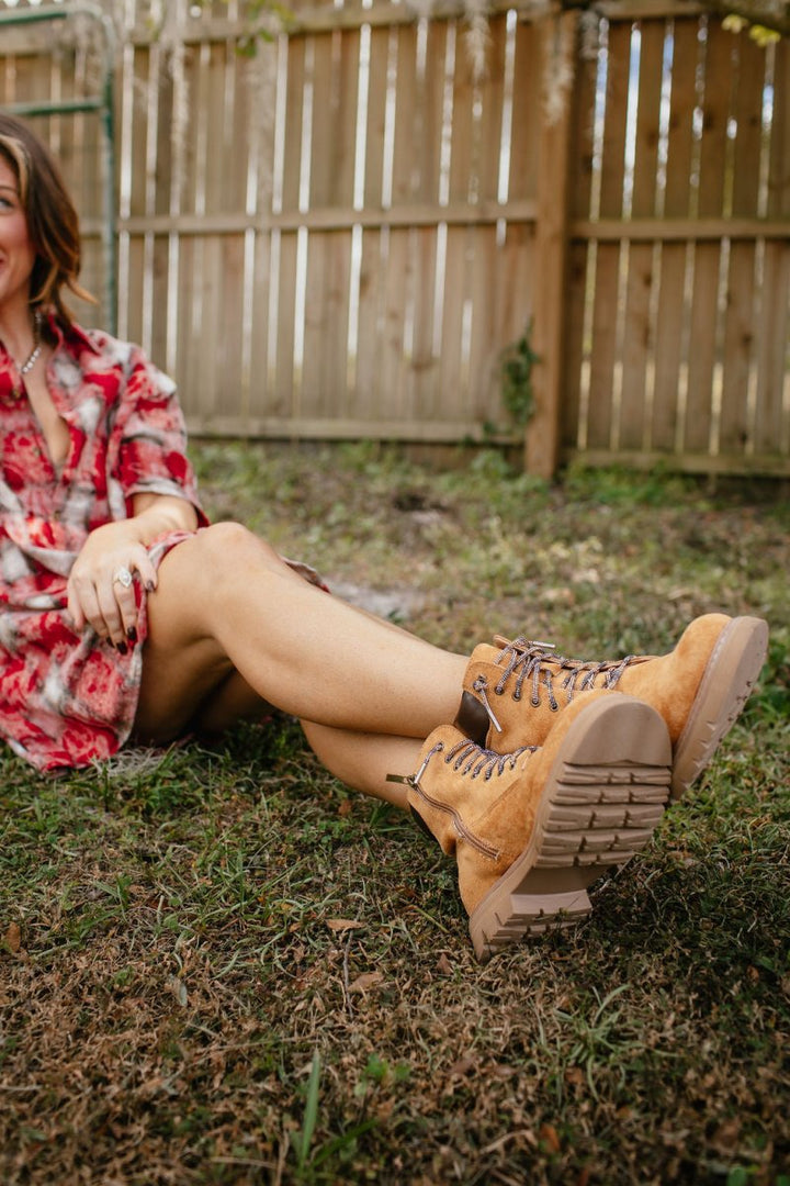 Faustine – Camel Suede Lace-Up Ankle Boots