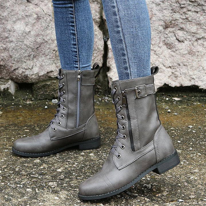 Nathalie – Lace-Up Ankle Boots with Side Zip