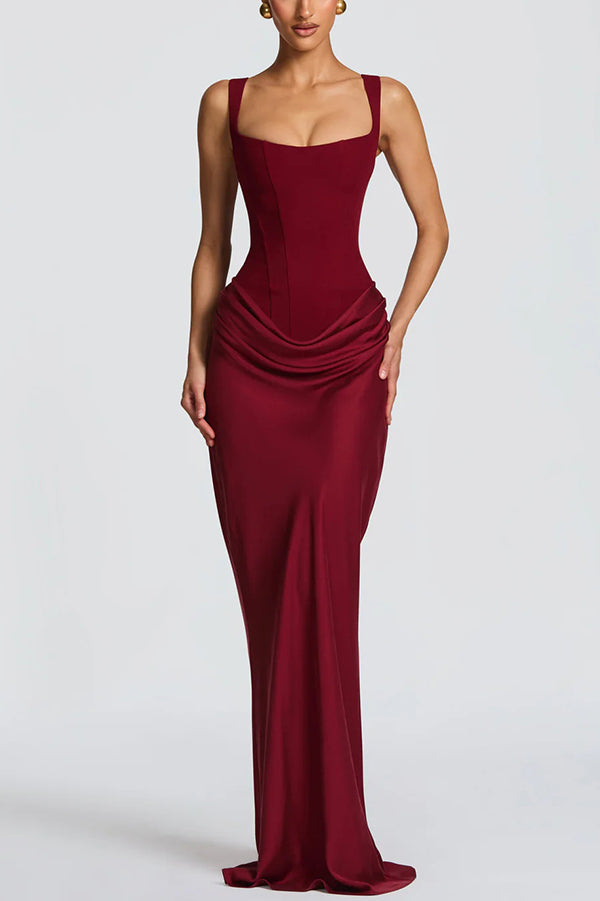 Eleanor | Square-Neck Satin Maxi Dress
