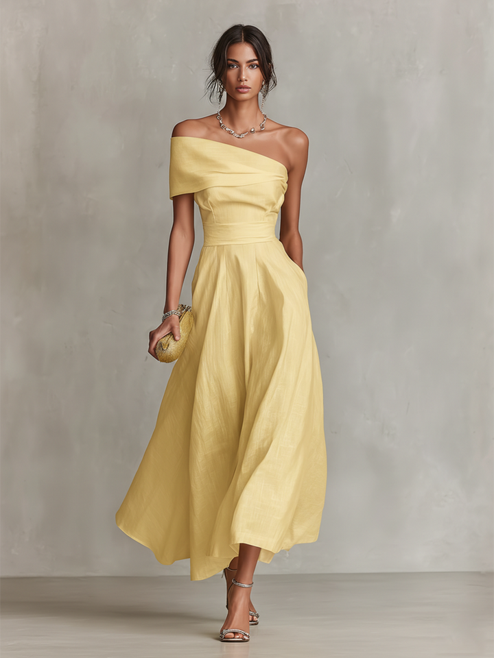 Lisa | Linen Dress With One-Shoulder Neckline