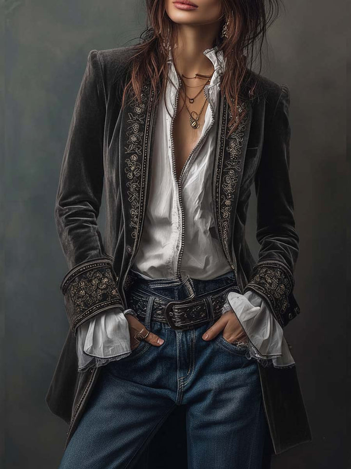 Clarisse – Long Embroidered Vintage-Style Jacket