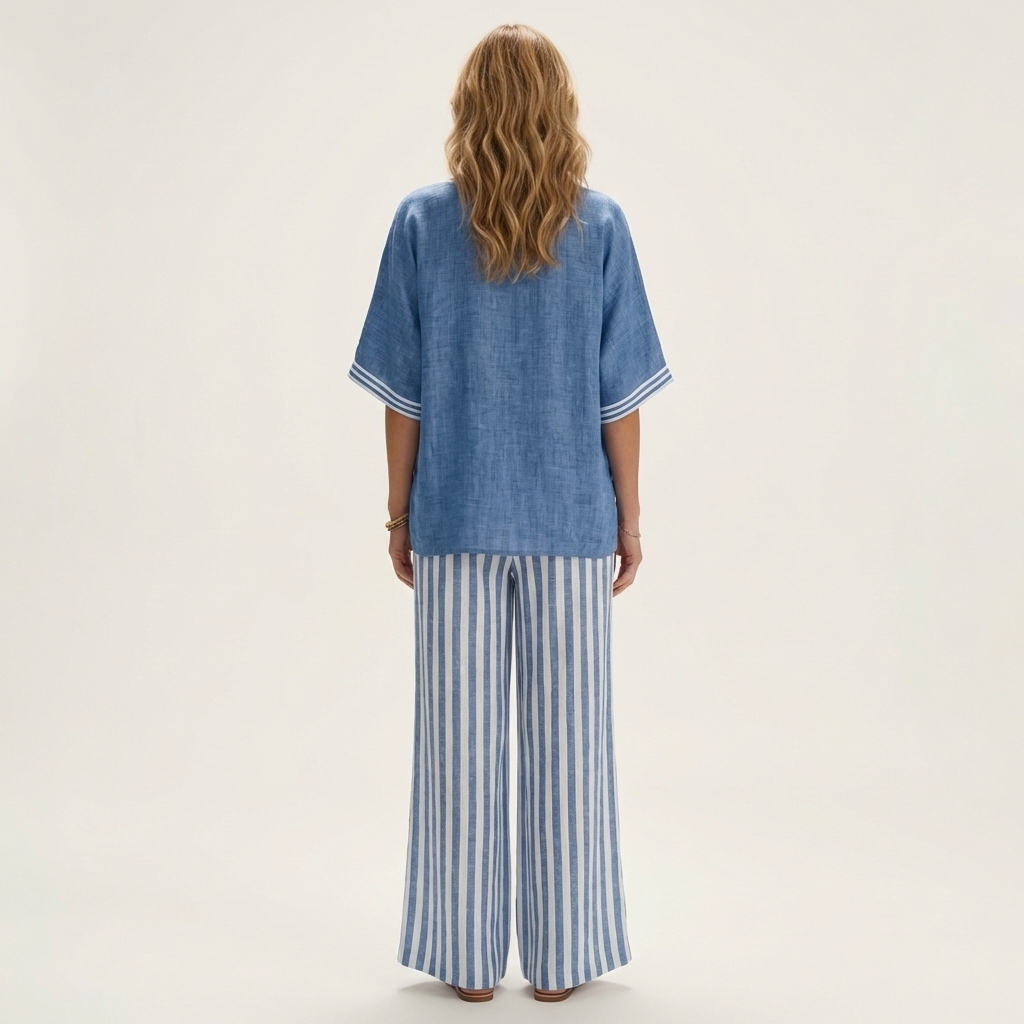 Juliana | V-Neck Varsity Top & Stripe Wide-Leg Set