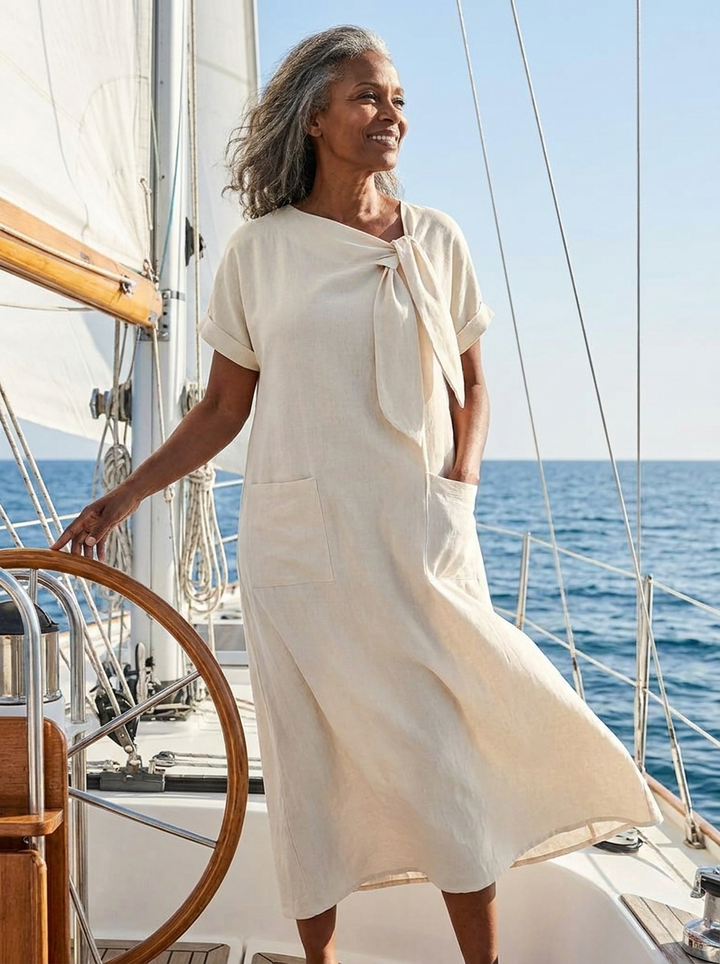 Elowyn | Round Neck Short Sleeve Pocket Maxi Dress