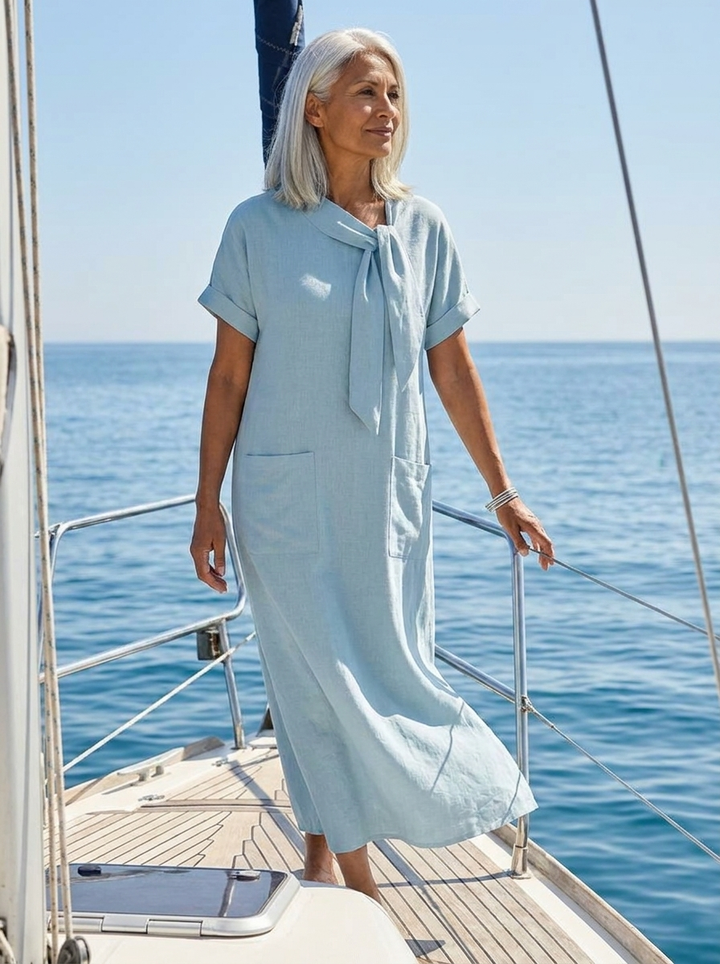 Elowyn | Round Neck Short Sleeve Pocket Maxi Dress
