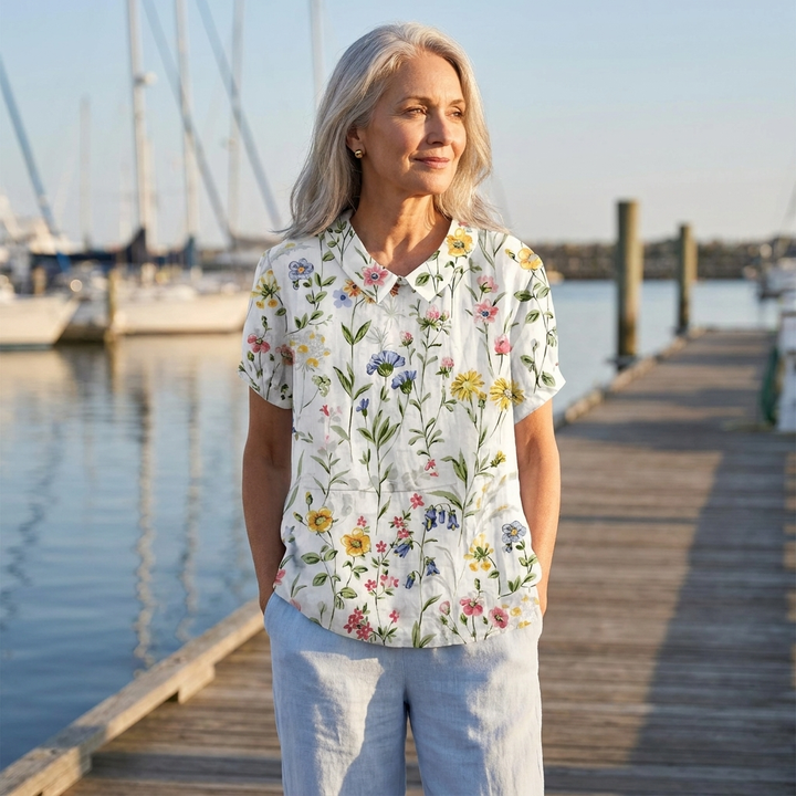 Floral Linen Short Sleeve Women