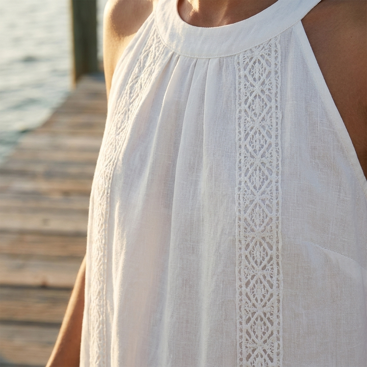 Jimena | Linen Midi Dress with Mao Collar