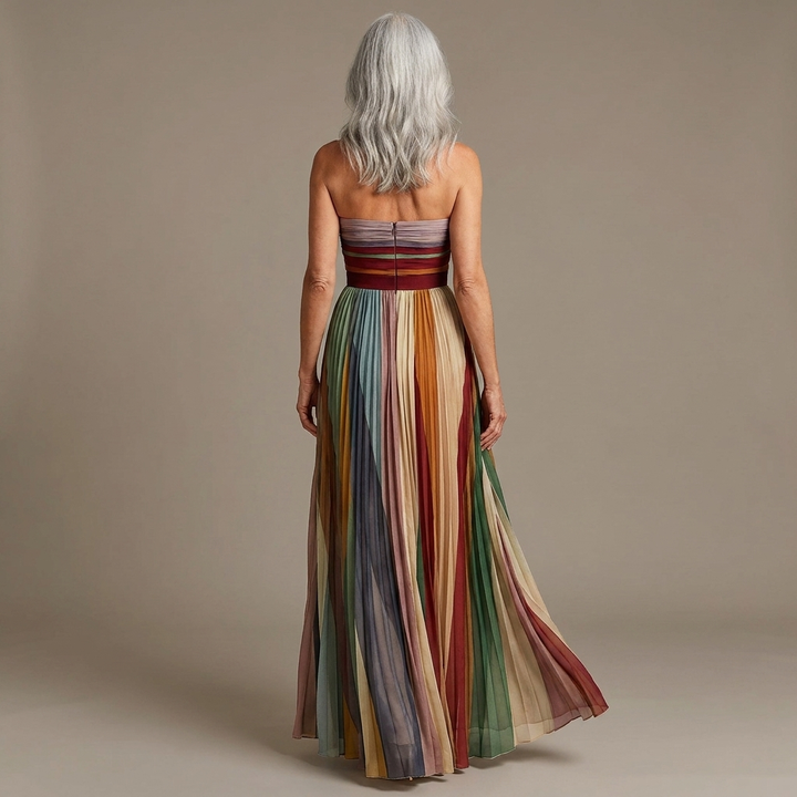 Judith™ | Women's Strapless Colorful Pleated Summer Maxi Dress Strapless
