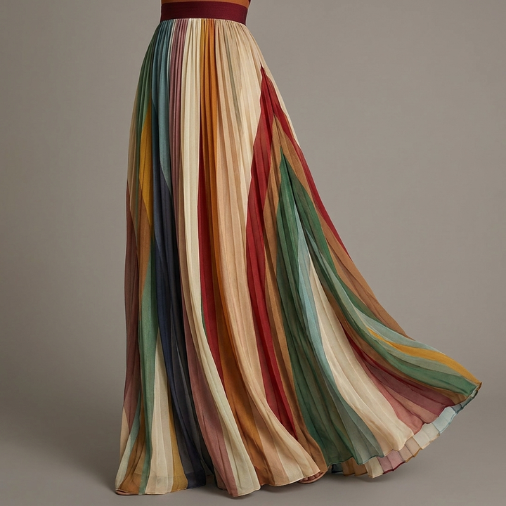 Judith™ | Women's Strapless Colorful Pleated Summer Maxi Dress Strapless