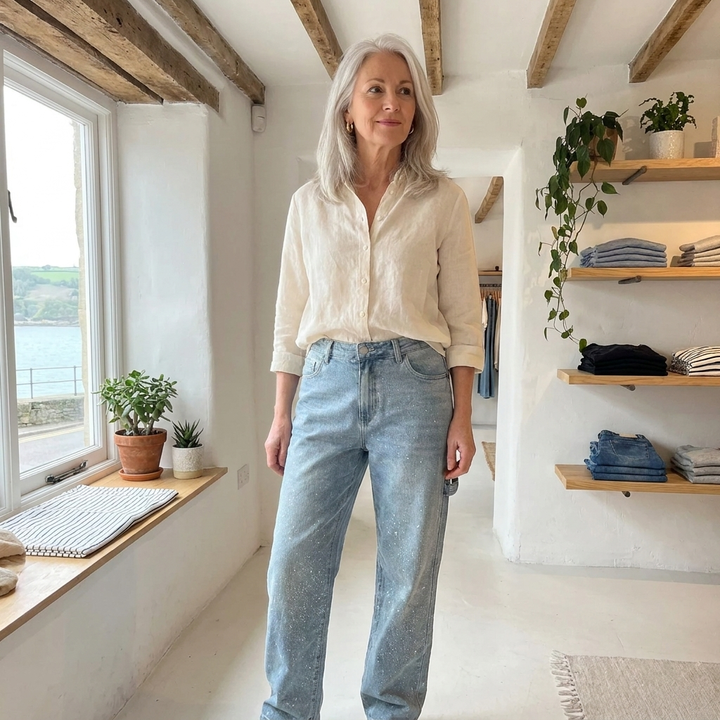 Raphaelle | Trendy Starry Denim Cargo Pants