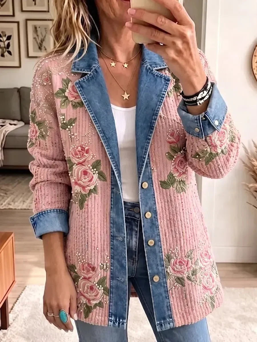 Aria | Vintage Elegant Denim Patchwork Blocked Blazer