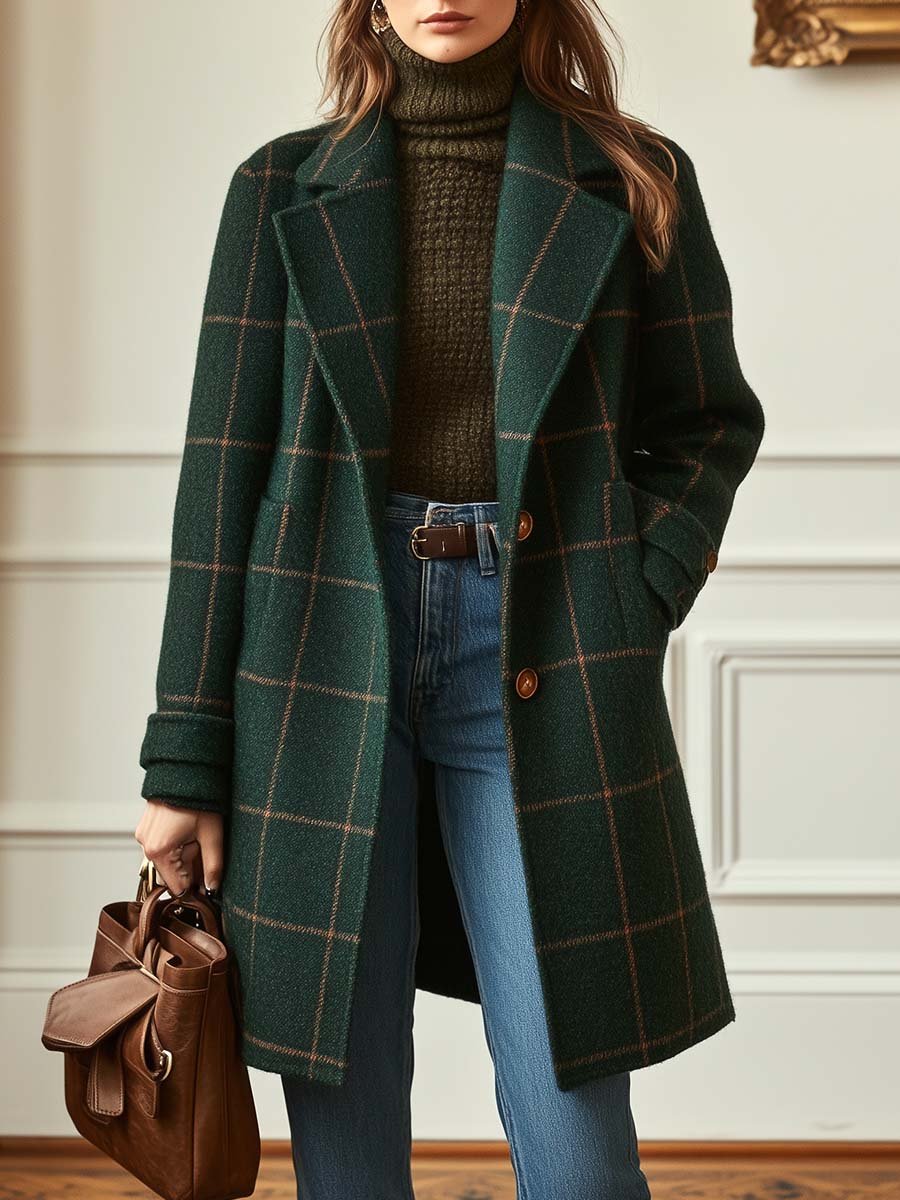 WOOL-EFFECT PLAID COAT
