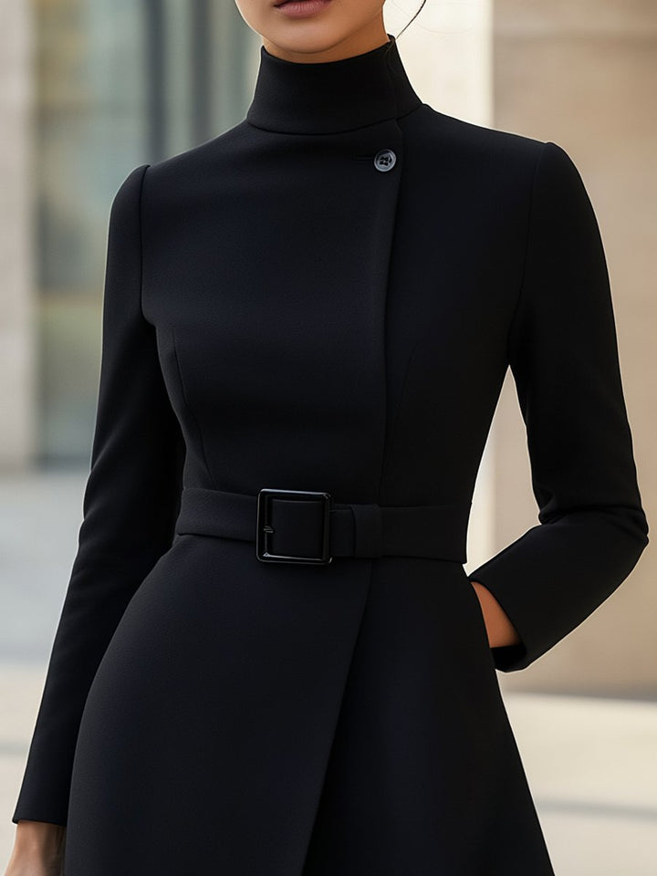 ELEGANT HIGH-NECK BELTED DRESS