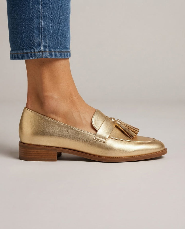 Dorotea Moccasin — Gold with Tassels