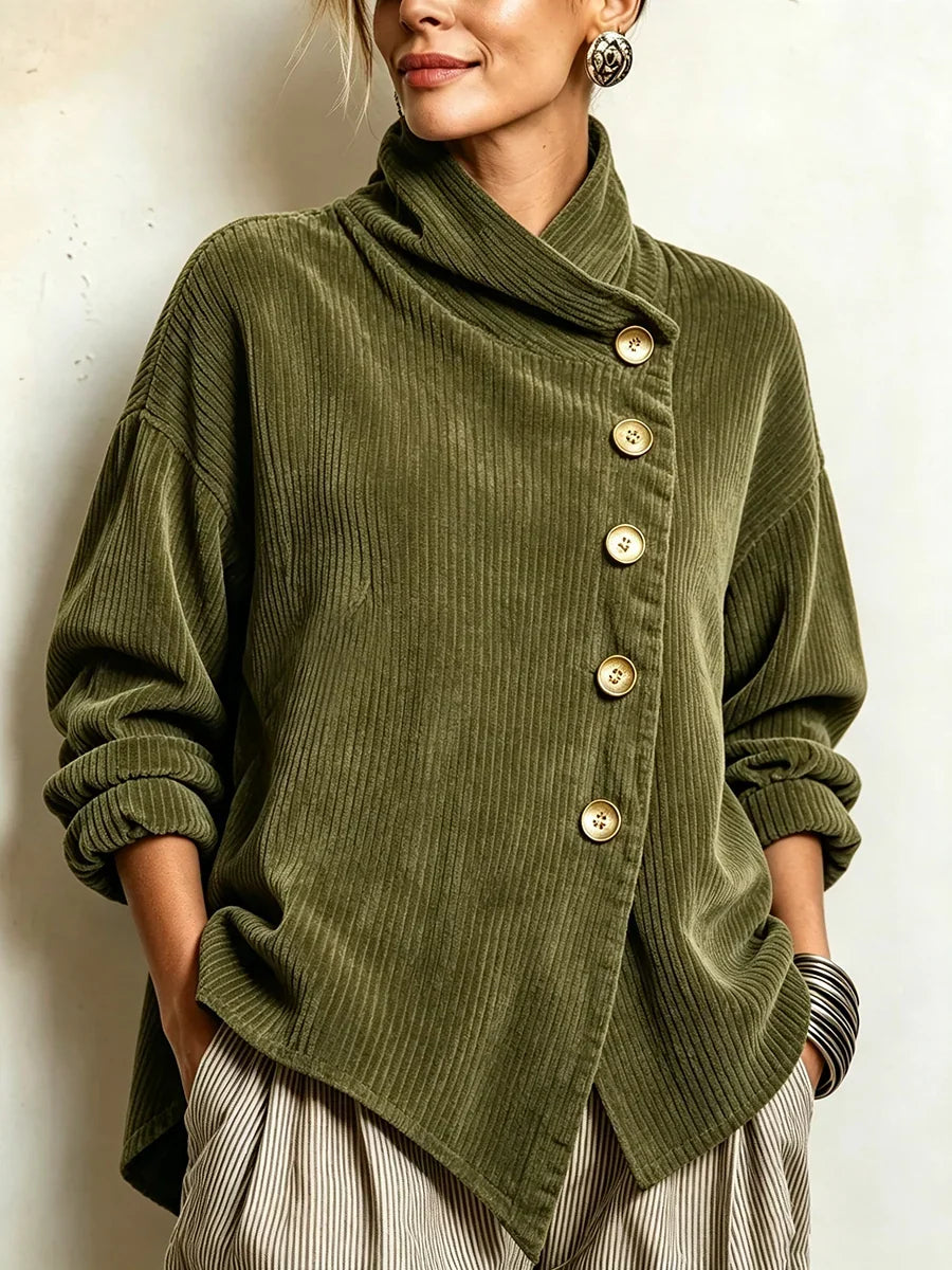 AMBER | Corduroy button-up top - Olive Green