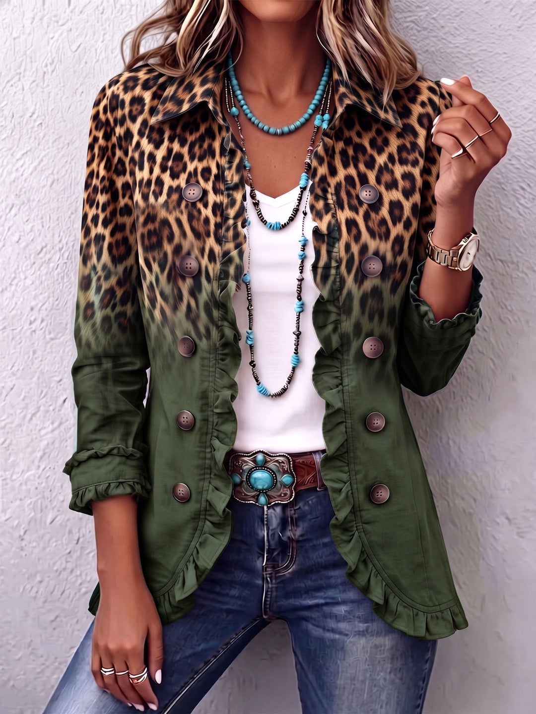 Béatrice – Contrasting Leopard Print Blazer Jacket