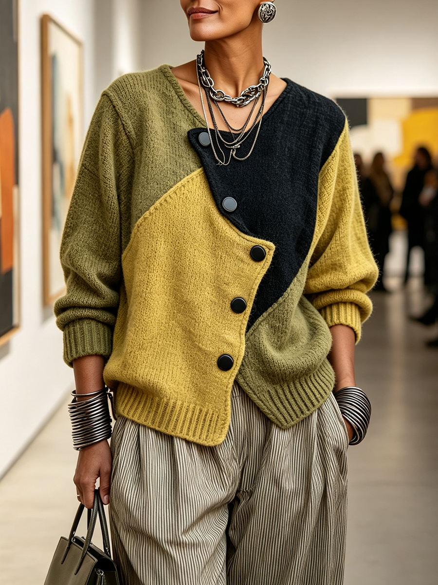 Bérénice – Knit Cardigan with Diagonal Button Panel