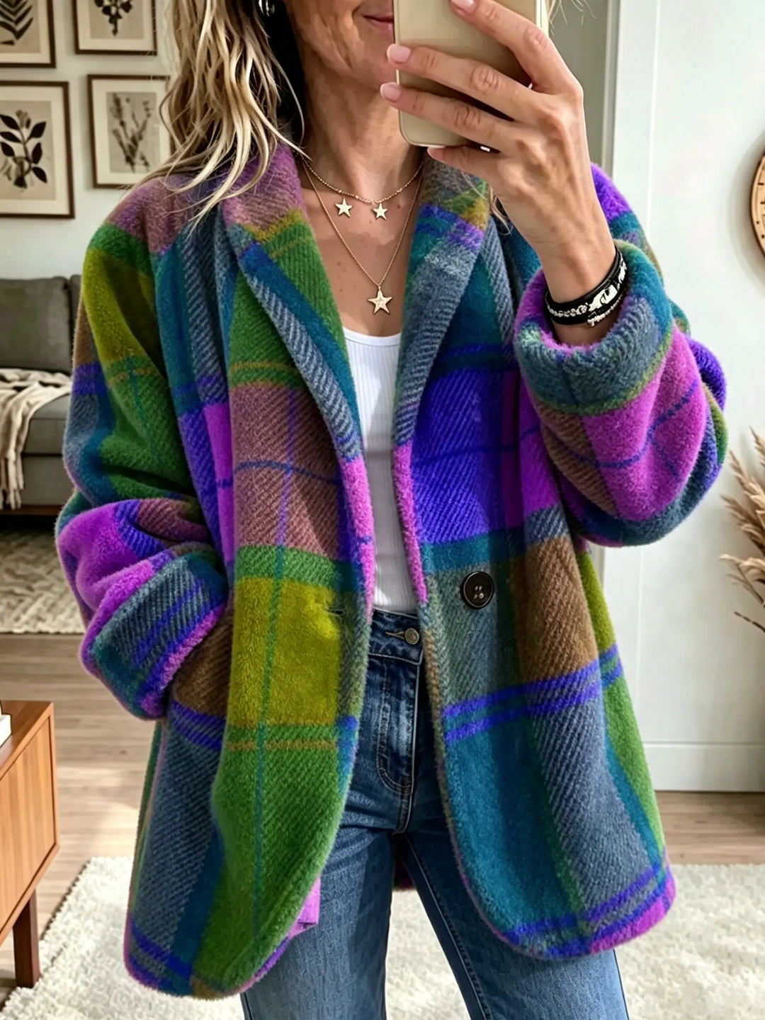 Claudette – Multicolor Arka Plaid Coat