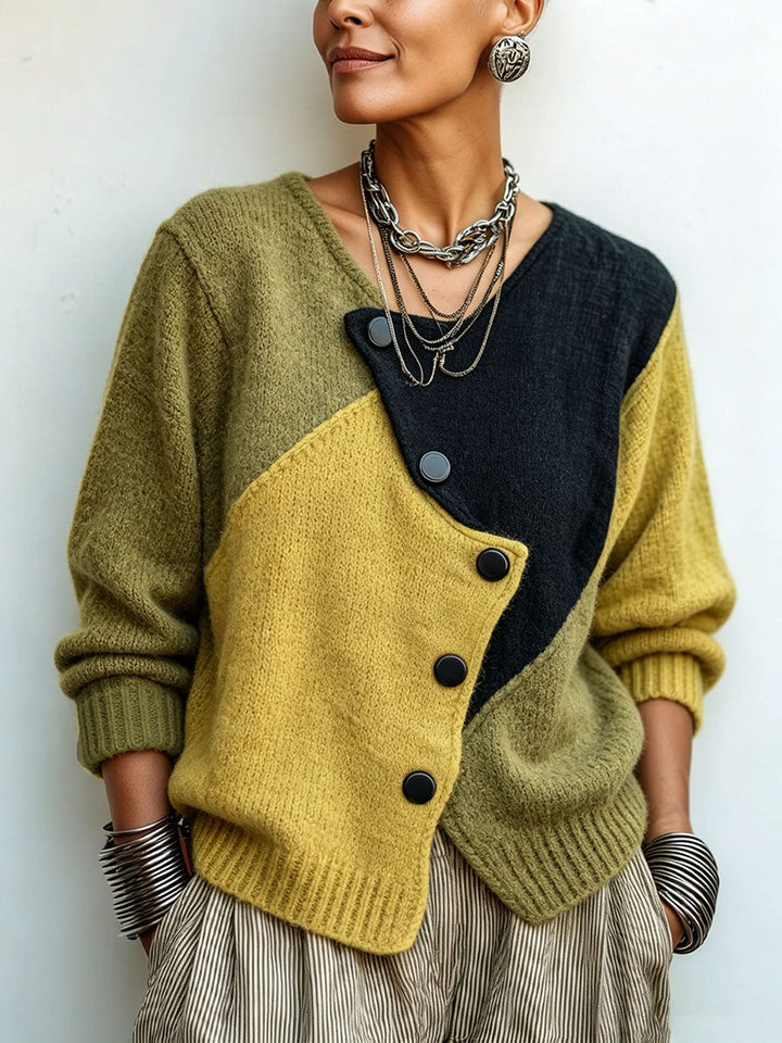 Bérénice – Knit Cardigan with Diagonal Button Panel
