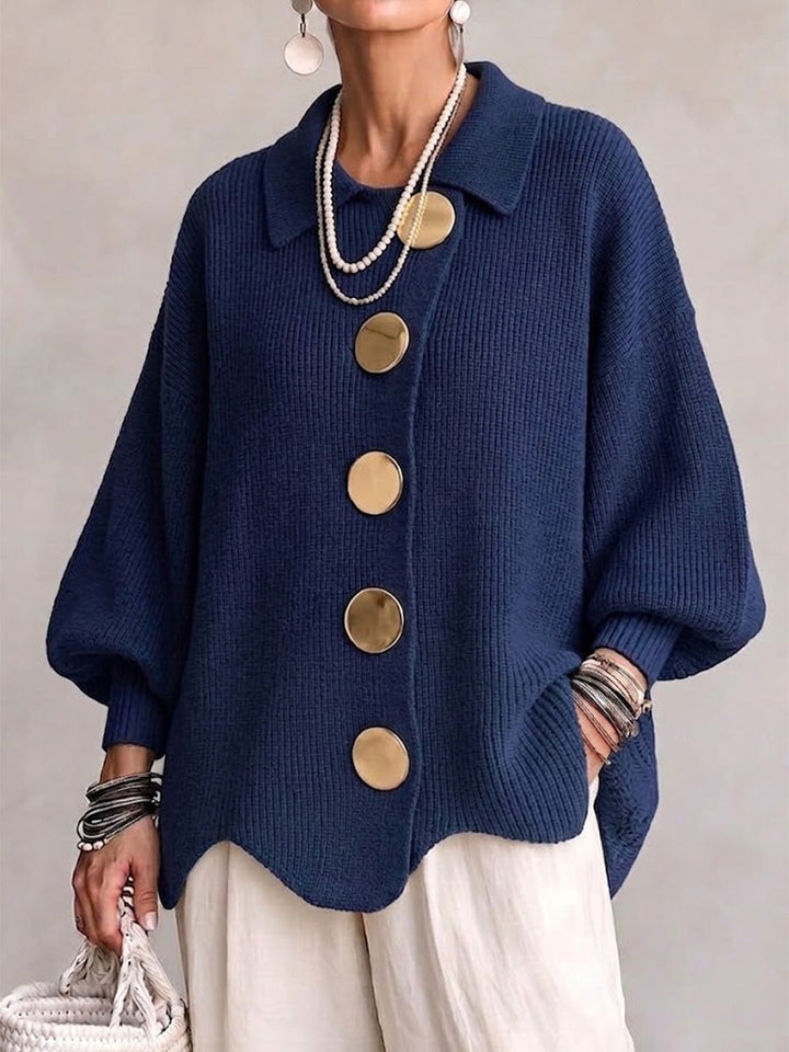 Isadora – Oversized Collared Cardigan with Large Metal Buttons
