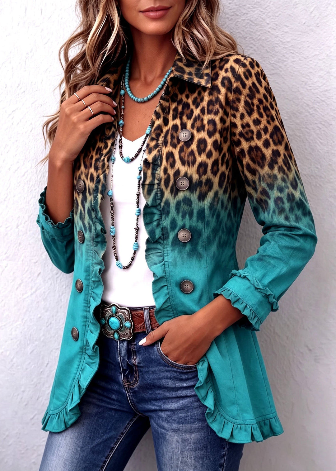 Béatrice – Contrasting Leopard Print Blazer Jacket
