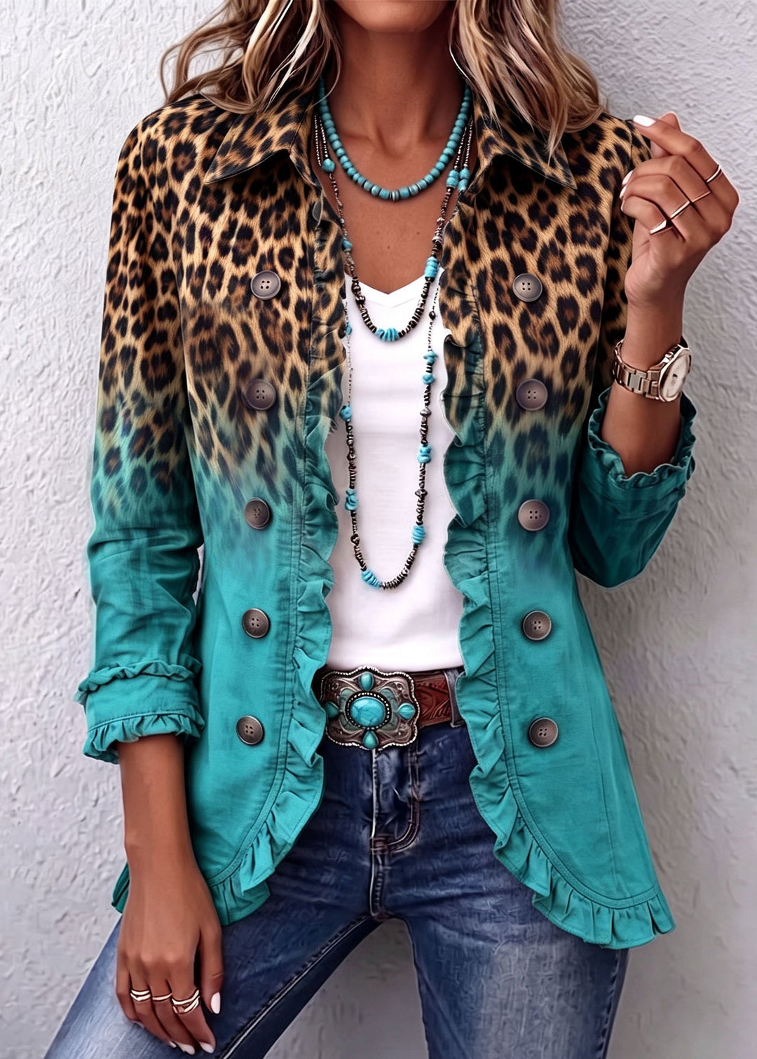 Béatrice – Contrasting Leopard Print Blazer Jacket
