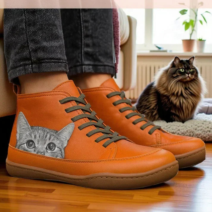 Mirabelle – Orthopedic Ankle Boots with Cat Motif