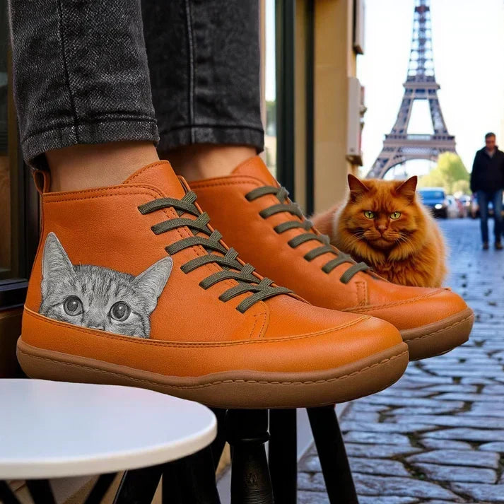Mirabelle – Orthopedic Ankle Boots with Cat Motif