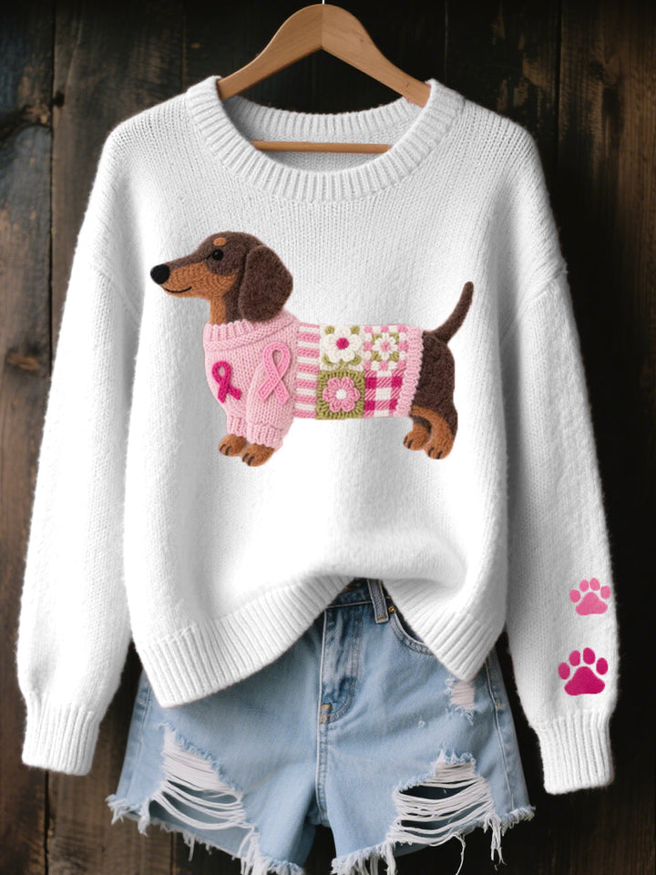 NINA | Embroidered dachshund knit sweater - White