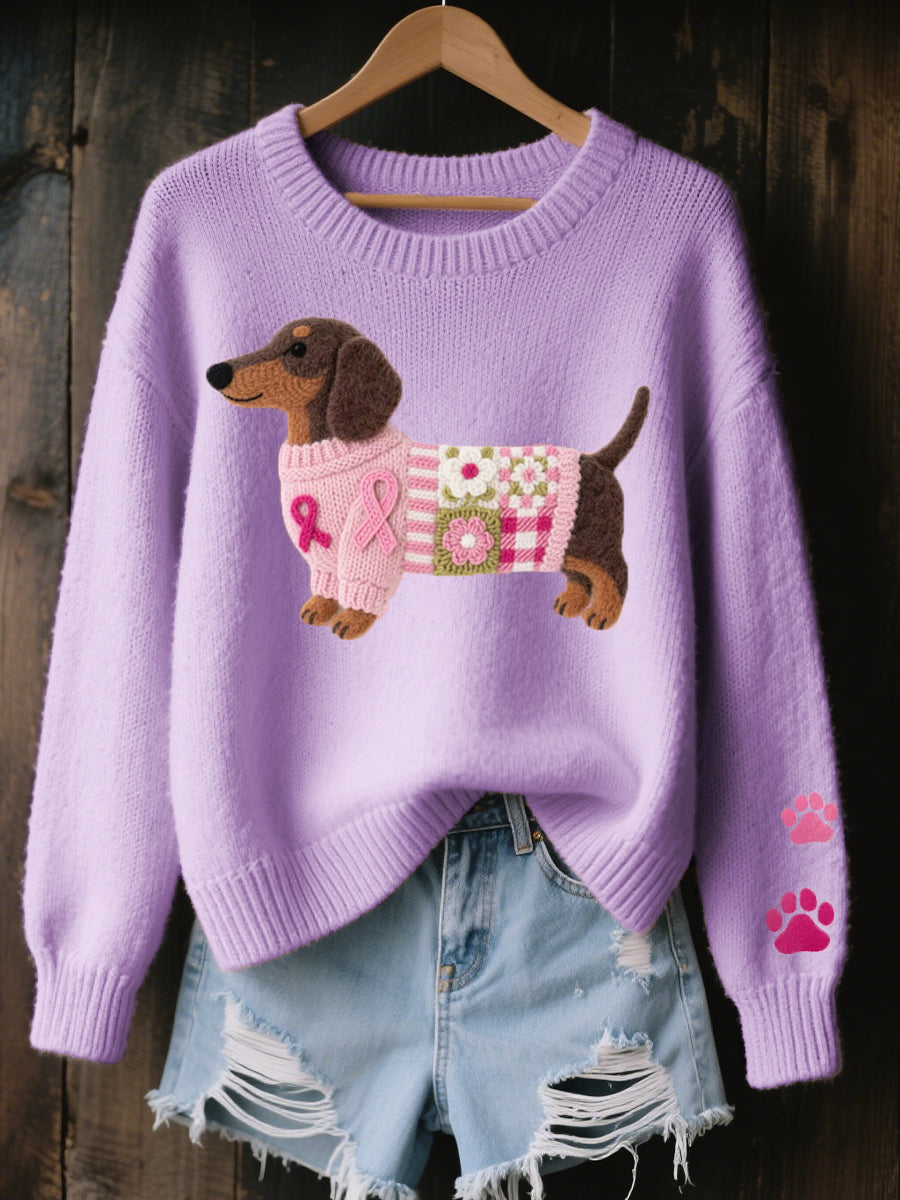 NINA | Embroidered dachshund knit sweater - Purple