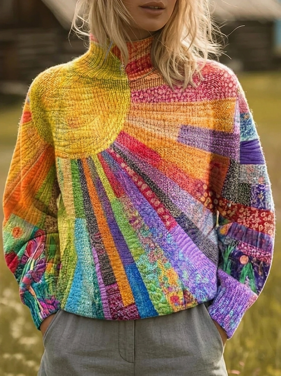 FLORA | High-neck sweater with sunburst print - Multi