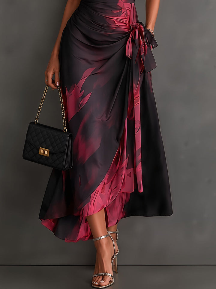 Beatrice | Midi Wrap Dress in Abstract Print