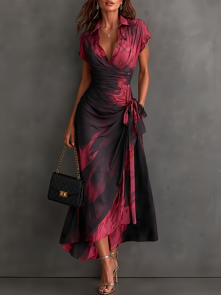 Beatrice | Midi Wrap Dress in Abstract Print