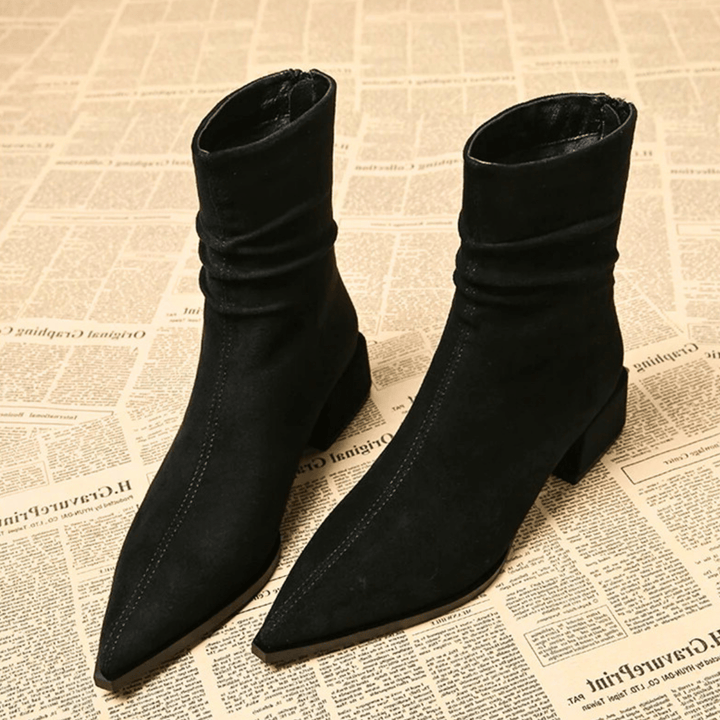 Hortense – Pointed-Toe Faux Suede Ankle Boots
