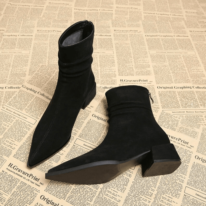 Hortense – Pointed-Toe Faux Suede Ankle Boots