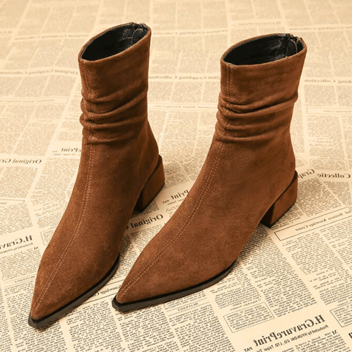 Hortense – Pointed-Toe Faux Suede Ankle Boots